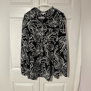 Nine West Black and White Botanical Button Down Shirt